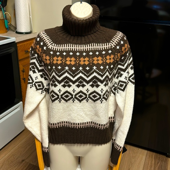 American Eagle NWT M PLUSH SOFT WARM BROWNS CREAM TURTLENECK SWEATER - Picture 2 of 9